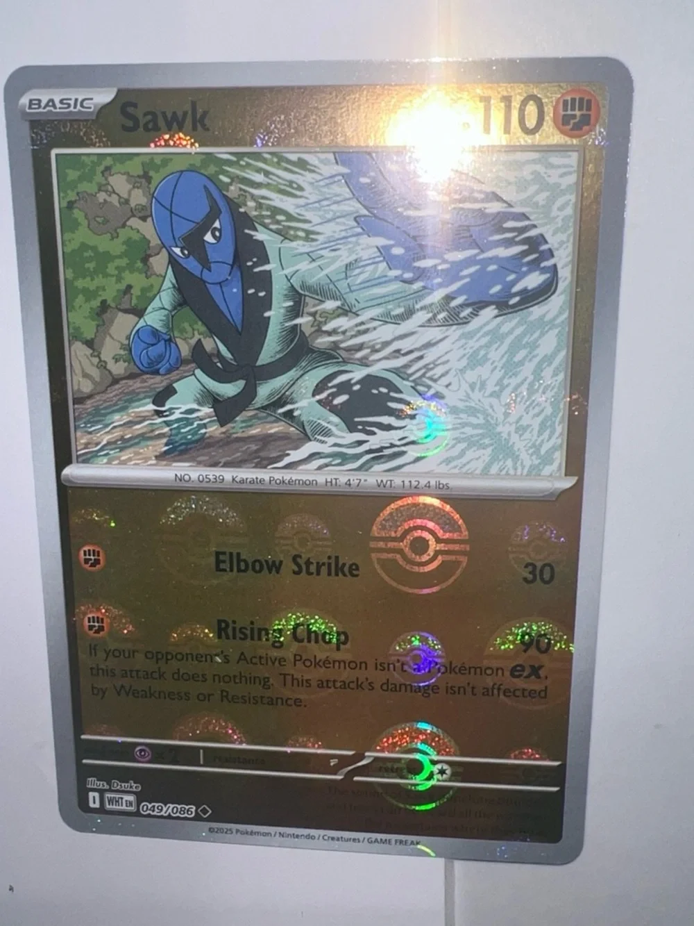 Pokemon Sawk Holo Foil Card - Blue and Gold